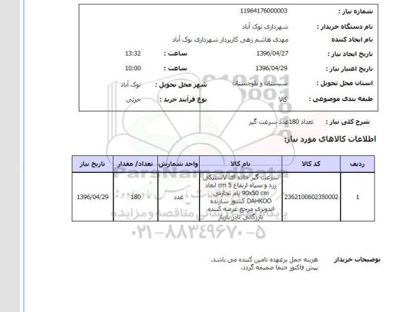 استعلام، استعلام تعداد 180 عدد سرعت گیر