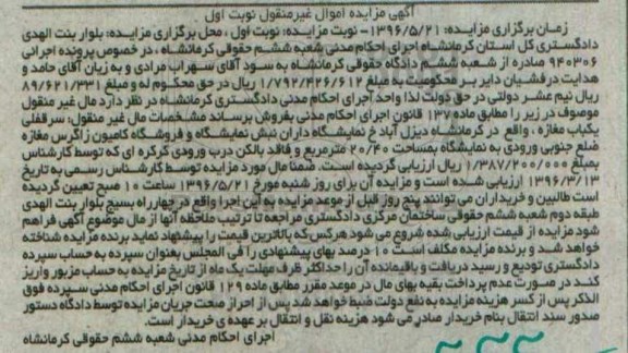 مزایده,مزایده سرقفلی مغازه مساحت 20.40متر