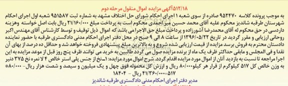 آگهی مزایده اموال منقول, مزایده فروش نخ  از جنس پلی لاستر 