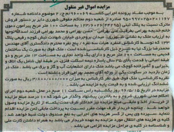 مزایده,مزایده پلاک ثبتی به مساحت صد مترمربع