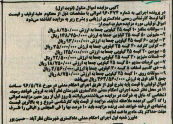 مزایده , مزایده سولفات منگنز...