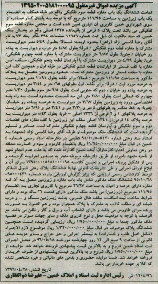 مزایده ,مزایده تمامت ششدانگ یکباب مغازه مساحت 111.95متر