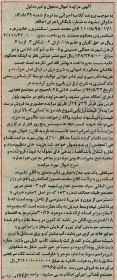 مزایده,مزایده سرقفلی مغازه تجاری 30.26مترمربع