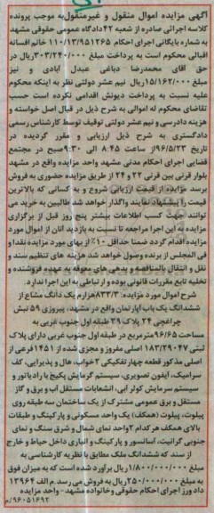 مزایده,مزایده 833.3 هزارم یک دانگ مشاع از آپارتمان