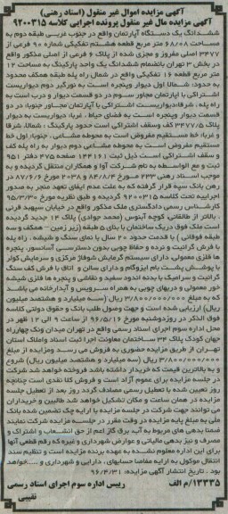 مزایده,مزایده ششدانگ اپارتمان طبقه دوم 68.08متر