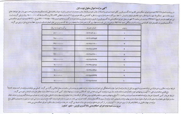 مزایده , مزایده فروش 10 خط سیم کارت همراه اول
