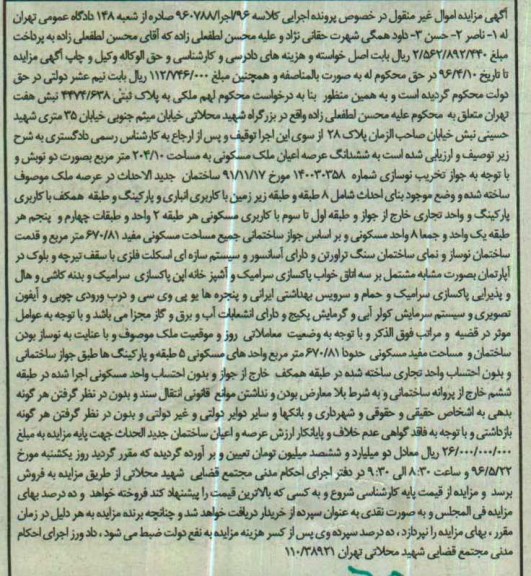 مزایده,مزایده ششدانگ ملک مسکونی مساحت 204.10متر