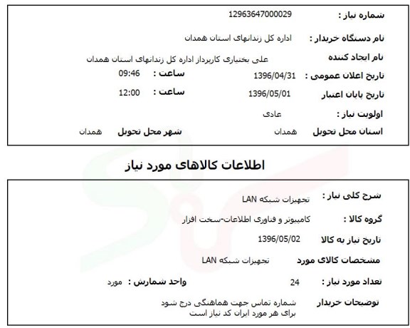 استعلام تجهیزات شبکه LAN