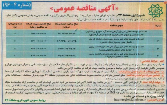آگهی مناقصه عمومی , مناقصه احداث و توسعه معابر غیر بزرگراهی ...