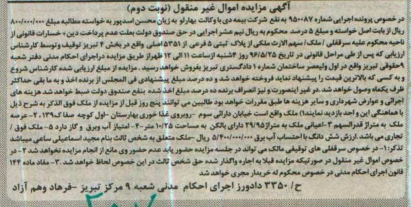 مزایده ,مزایده ملک پلاک ثبتی 5 فرعی بخش چهار تبریز