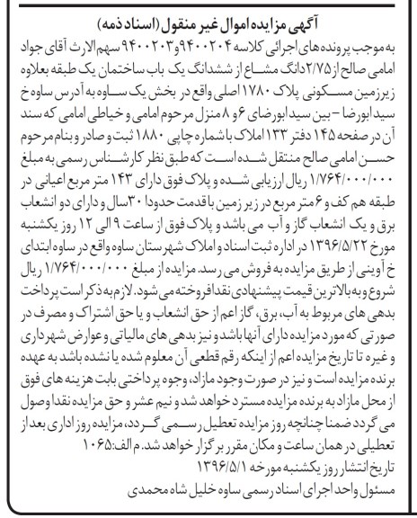 مزایده ,مزایده 2.75 دانگ مشاع از ساختمان یک طبقه