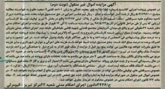 مزایده,مزایده ملک مساحت 112متر نوبت دوم