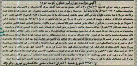 مزایده,مزایده ششدانگ پلاک ثبتی شماره 1382 فرعی نوبت دوم