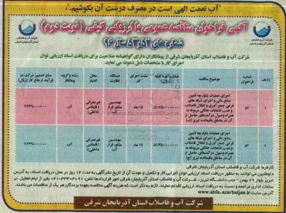 آگهی فراخوان مناققصه عمومی,مناقصه عمومی اجرای عملیات یکپارچه تامین مالی و اجرای شبکه های فرعی... - نوبت دوم 