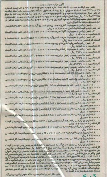 مزایده,مزایده اموال شامل 21 قطعه زمین زراعی نوبت اول