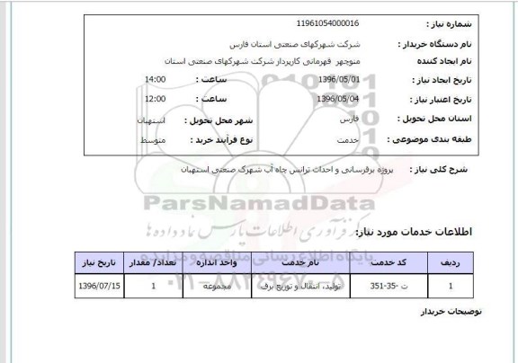 استعلام تولید ، انتقال و توزیع برق