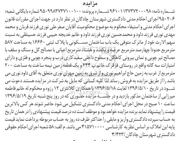 مزایده,مزایده یکباب ساختمان مسکونی مساحت 587متر