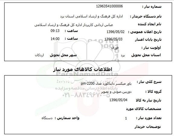 استعلام پاور میکسر دایناکورد مدل pm-2200