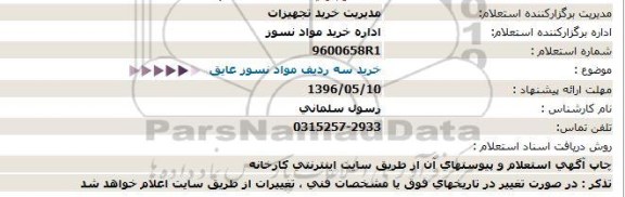 استعلام, استعلام خرید سه ردیف مواد نسوز عایق  