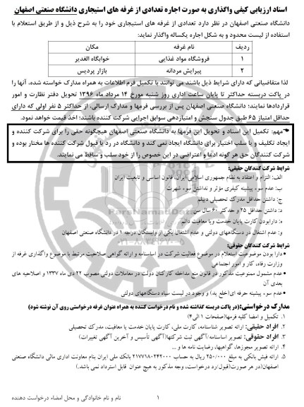 استعلام اجاره تعدادی از غرفه های استیجاری