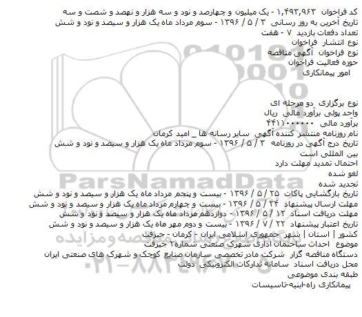مناقصه , مناقصه احداث ساختمان اداری شهرک صنعتی شماره۲ جیرفت