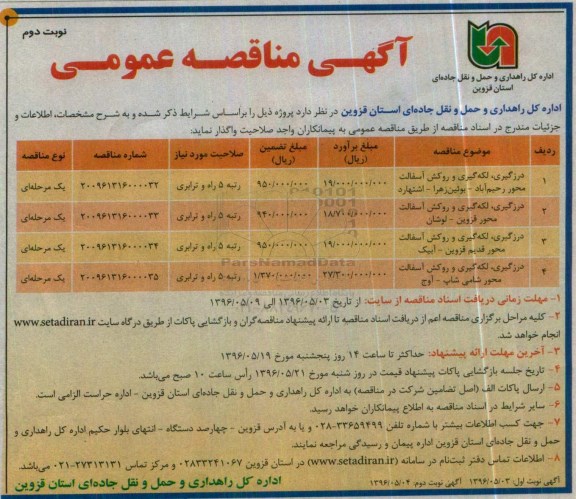 آگهی مناقصه عمومی , مناقصه درزگیری ، لکه گیری و روکش آسفالت نوبت دوم