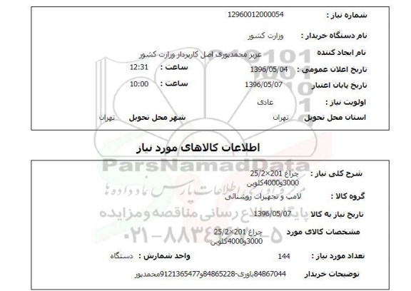 استعلام, استعلام چراغ 201×25/2