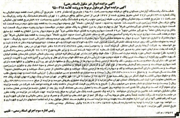 مزایده,مزایده آپارتمان طبقه دوم 195.91متر