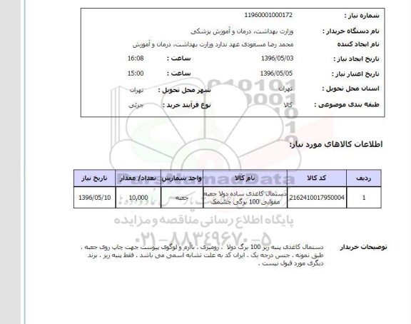 استعلام دستمال کاغذی 96.5.4