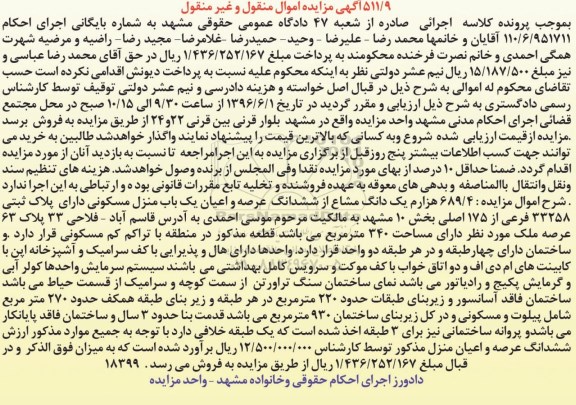 مزایده,مزایده 689.4 هزارم یک دانگ مشاع از منزل