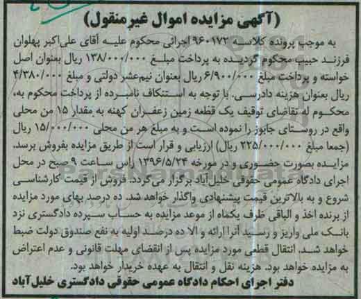 مزایده,مزایده یک قطعه زمین زعفران 15 من محلی