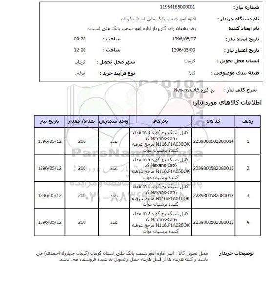 استعلام ,استعلام کابل شبکه پچ کورد 