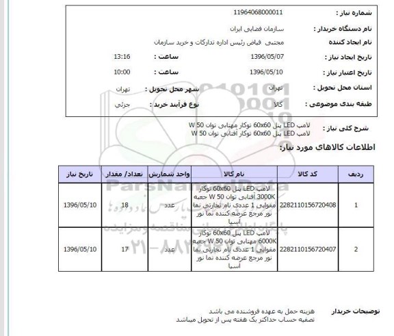 استعلام لامپ LED