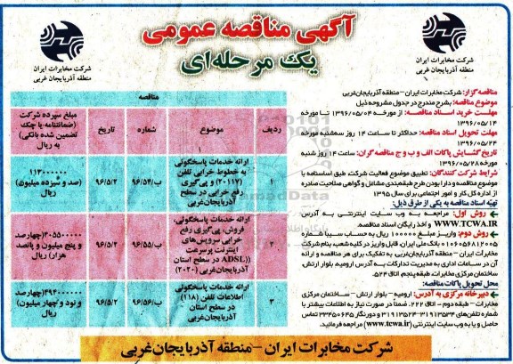 مناقصه عمومی , مناقصه عمومی ارائه خدمات پاسخگویی به خطوط خرابی تلفن ...
