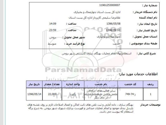 استعلام , استعلام انجام عملیات بهنگام سازی کدپستی 