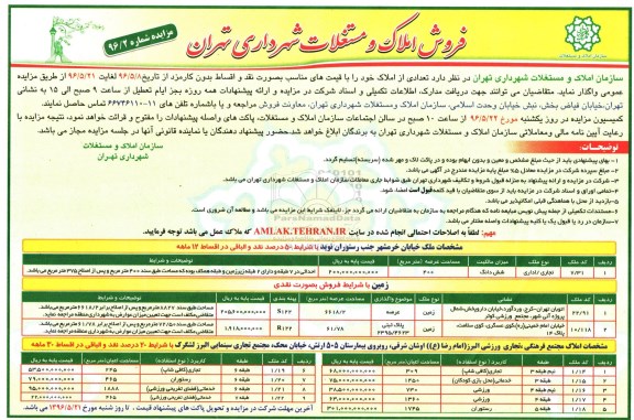 مزایده,مزایده واگذاری تعدادی از املاک بدون کارمزد