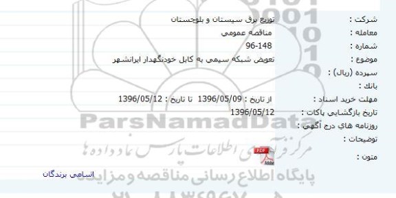 مناقصه , مناقصه تعویض شبکه سیمی به کابل خودنگهدار 