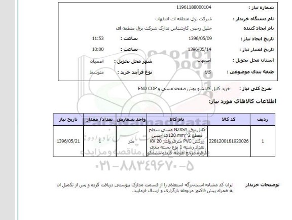 استعلام خرید کابل کابلشو بوش صفحه مسی