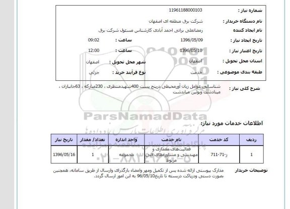 استعلام شناسایی عوامل زیان آور محیطی