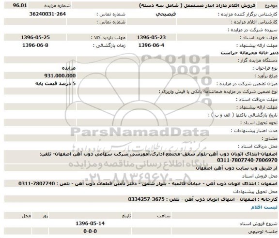 مزایده فروش اقلام مازاد انبار مستعمل