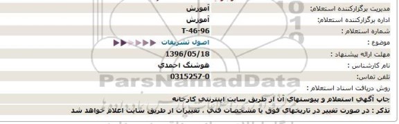 استعلام اصول تشریفات  