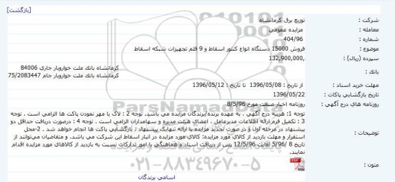 مزایده عمومی، مزایده فروش 15000 دستگاه انواع کنتور اسقاط و 9 قلم تجهیزات شبکه اسقاط