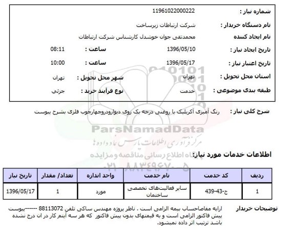 استعلام, استعلام رنگ آمیزی اکریلیک یا روغنی درجه یک روی دیوار و در و چهارچوب فلزی