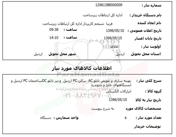 استعلام، استعلام  بهینه سازی و تعویض تابلو AC سالن PC اردبیل...
