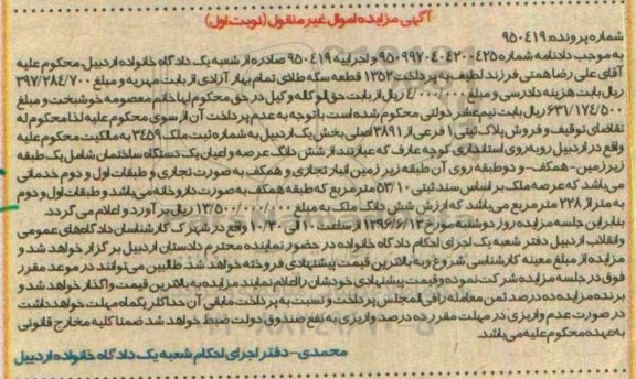 مزایده,مزایده پلاک ثبتی یک فرعی از 3891 اصلی