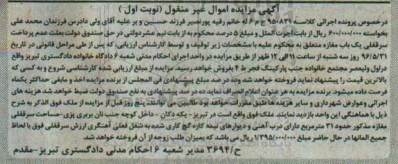 مزایده,مزایده ملک مغازه مساحت سی و یک متر