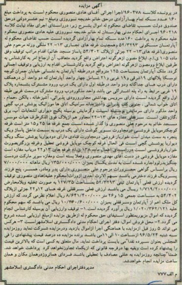 مزایده,مزایده آپارتمان مسکونی و غرفه های تجاری