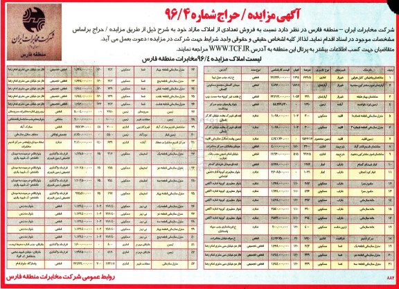 مزایده,مزایده فروش تعدادی از املاک مازاد حراج