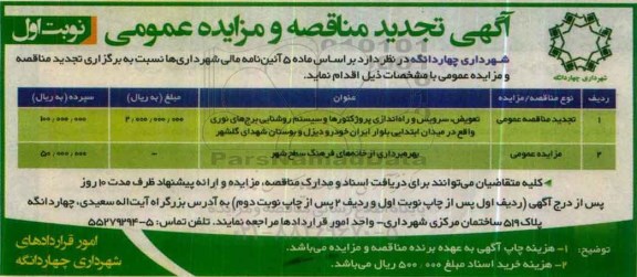مزایده, مزایده بهره برداری از خانه های فرهنگ سطح شهر