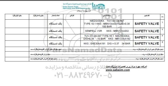 استعلام ,استعلام SAFETY VALVE 